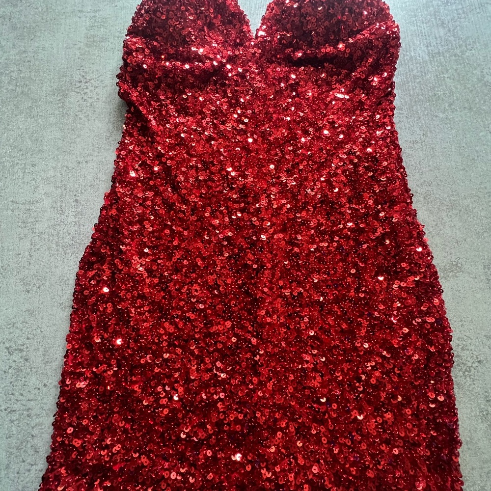 Fashion Nova Red Sequin Midi Dress